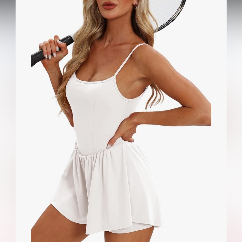Beaully  Athletic Active Rompers Spaghetti Strap Double Lined Shorts Jumpsuit
